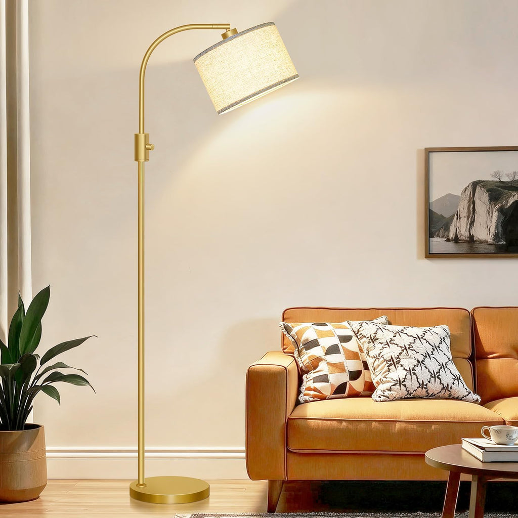 Upgraded Modern Arc Dimmable Tall Standing Floor Lamp with Linen Shade, 1200 Lumens LED Bulb Included, for Living &
