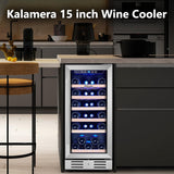15 Inch Wine Cooler Refrigerator - 30 Bottle Under Counter Mini Fridge with Doub