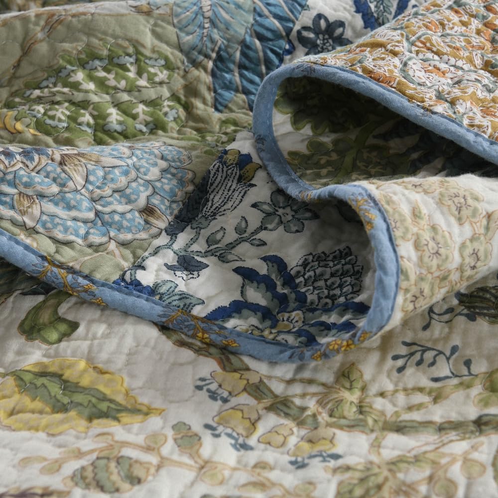 Cotton Bedspread Quilt Sets Reversible Bedding Coverlet Sets Oversized California Comforters, 3 Pieces Vintage Floral
