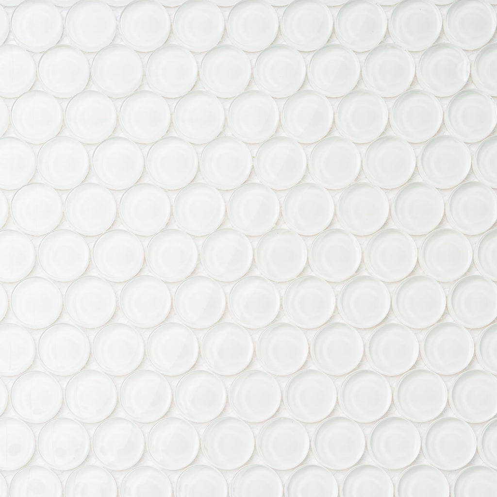 Penny Round Glass Tile Ice White 12x12 Glossy 5 sq ft/case 5-Pack