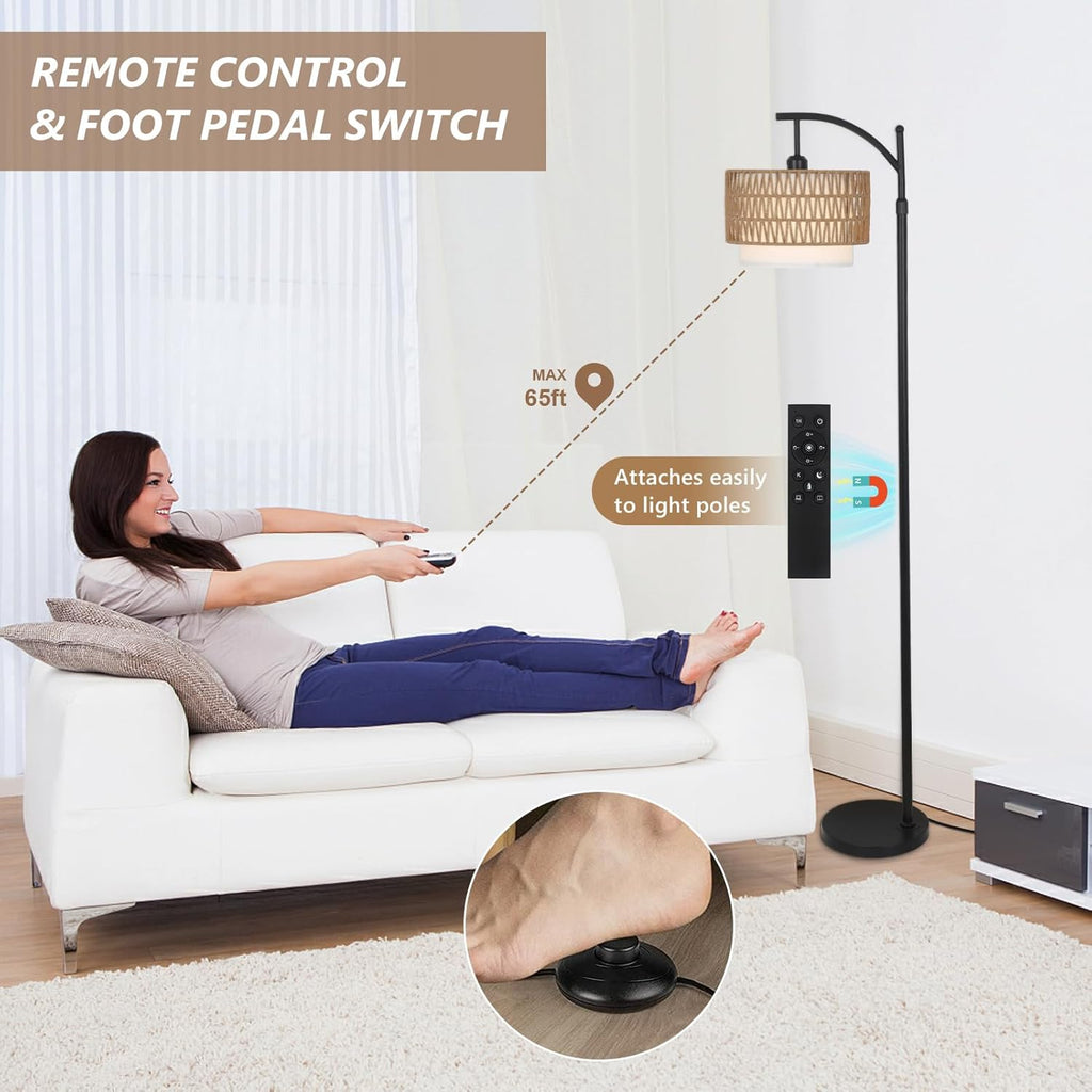Arc Floor Lamp with 3 Color Temperatures, Farmhouse Floor Lamps with Remote & Dimmable Bulb