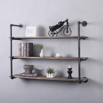 Industrial Pipe Shelving Metal Floating Shelves, Rustic Kitchen Wall Shelf Wood Hanging Shelf, 48in Steampunk Large