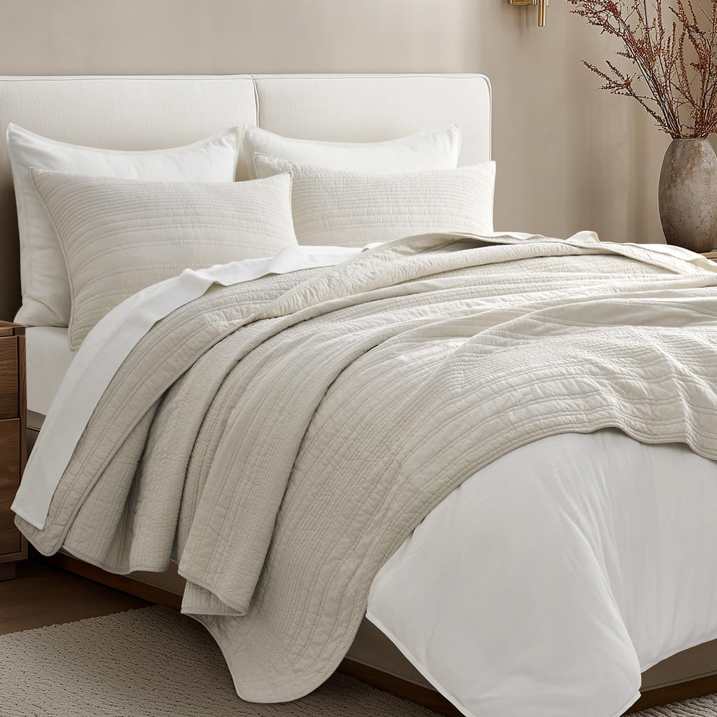 100% Cotton Modern Lines Quilt Set, Birch