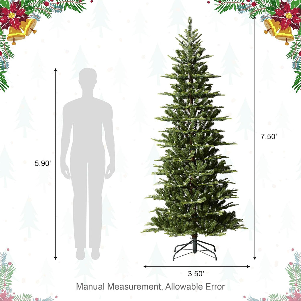 Prelit Artificial Christmas Tree, Cascade Evergreen Slim Christmas Tree with with 350 Color Changing LED Lights