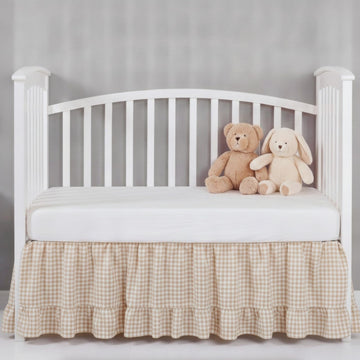 Gingham Crib Skirt Dust Ruffle 52 x 28 Inch 100% Cotton, Beige