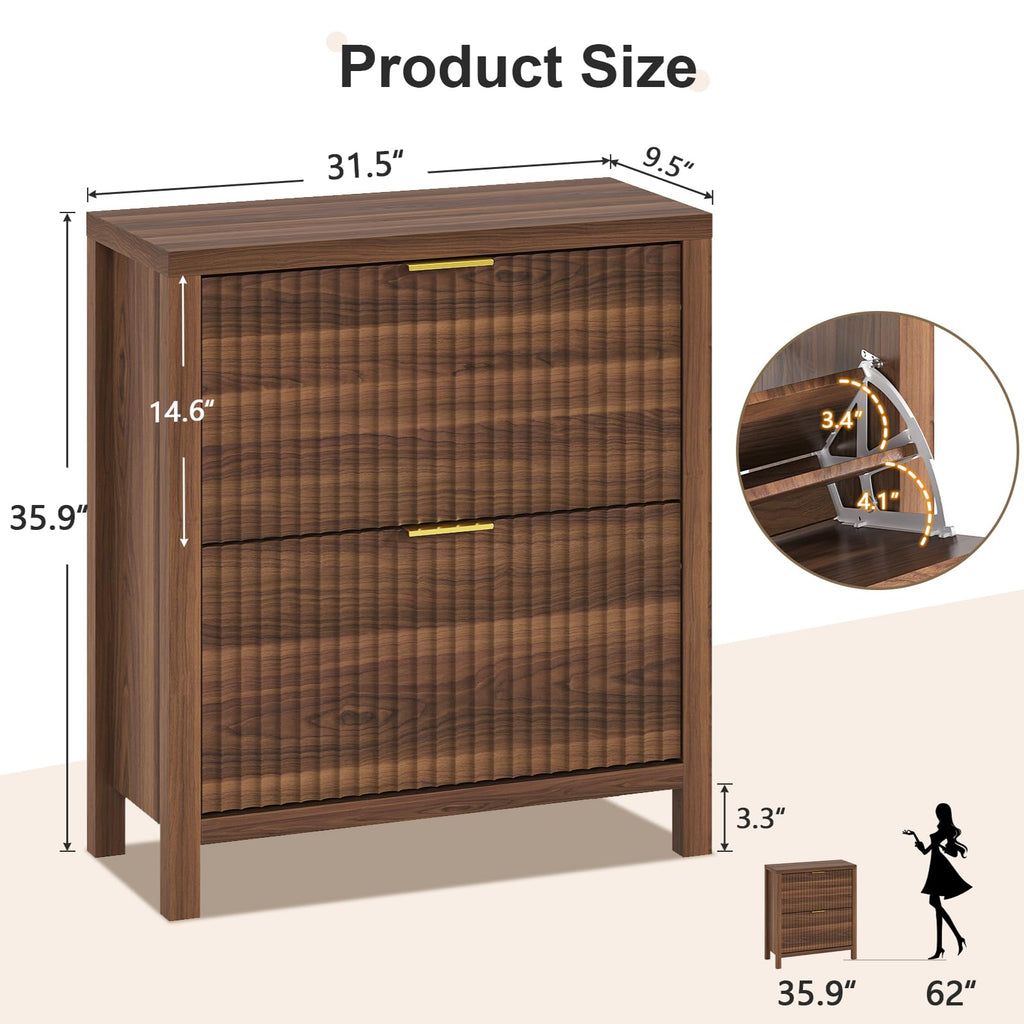 Fluted Shoe Cabinet Storage with 2 Flip Drawers
