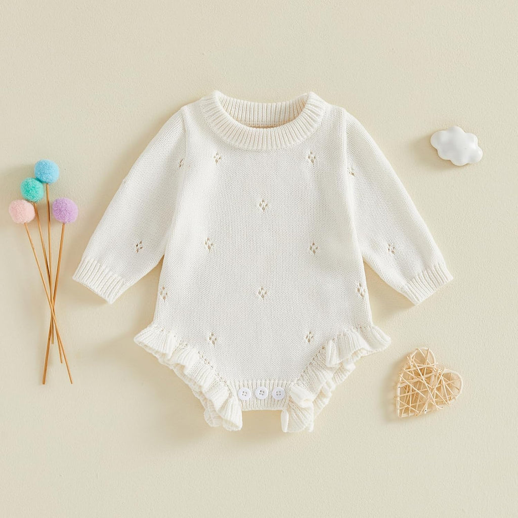 Newborn Infant Baby Girl Knit Sweater Romper Ruffle Bodysuit Winter Clothes