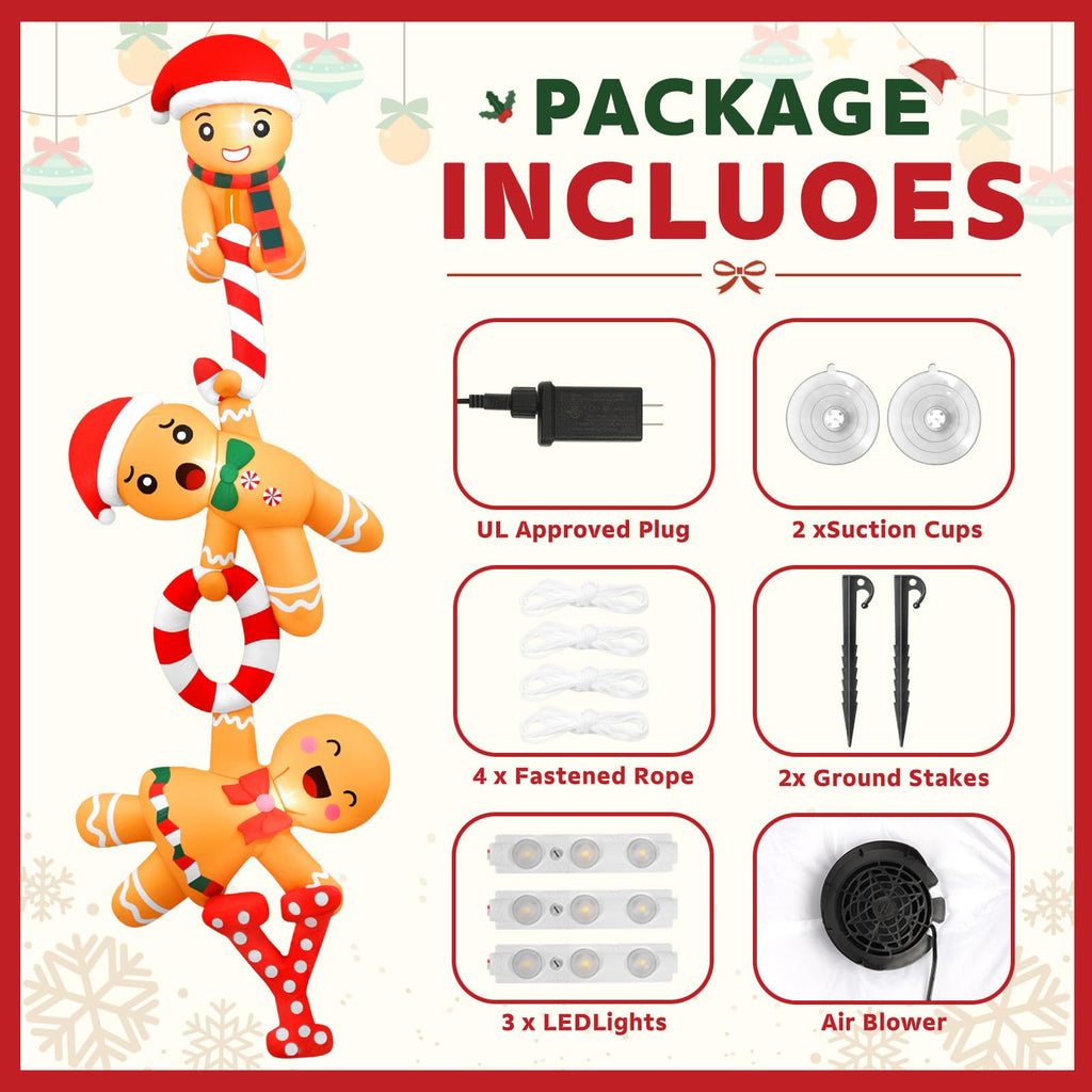 8 FT Hanging Christmas Inflatables Gingerbread, Joy Climbing Gingerbread Man Inflatable Funny Christmas Blow Ups