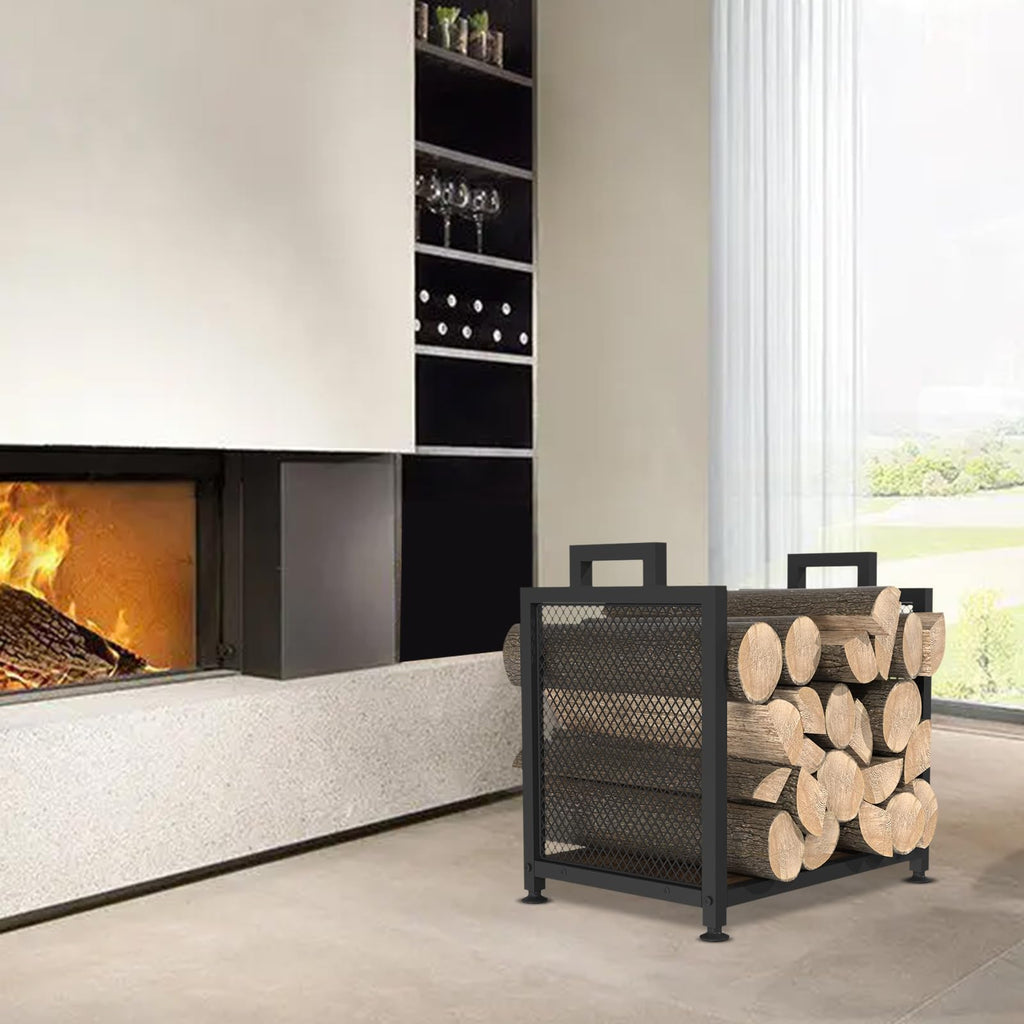 Firewood Rack for Indoor, Heavy Duty Fire Wood Racks Holder, 17.32" Metal Wood Storage Log Holder with Leather