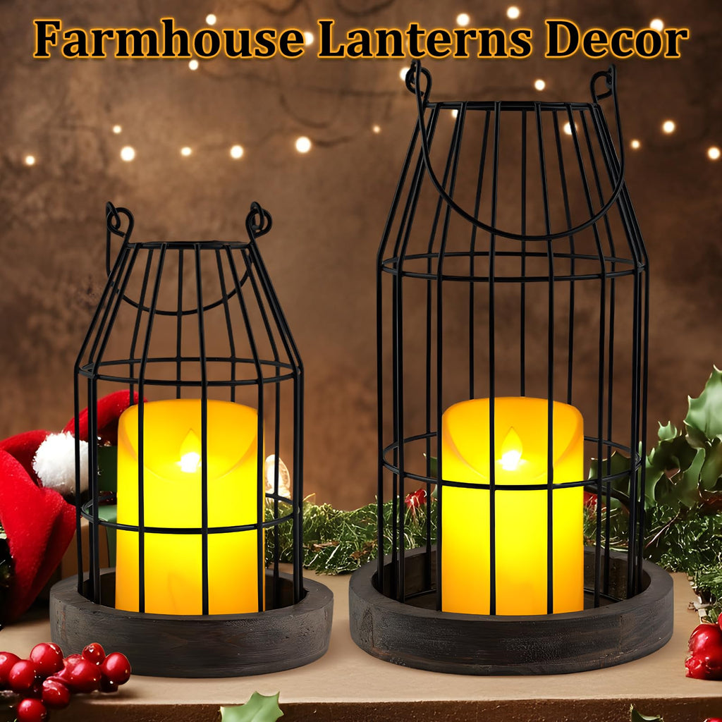 Farmhouse Lantern Decor Rustic Home Decor Lantern with Flameless Candles
