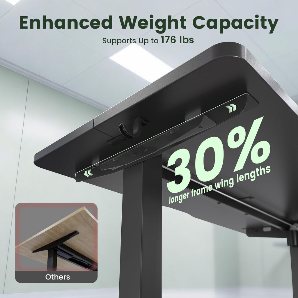 55x30 Large Electric Standing Desk, 30" Deep Desktop, Black