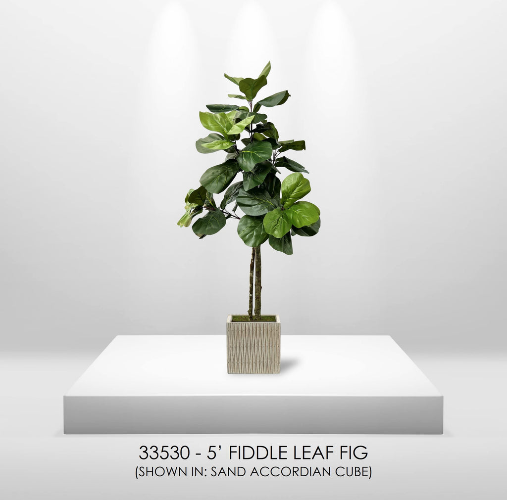 Handmade 5ft Fiddle Leaf Fig Ficus Lyrata Artificial Tree with Ethically Sourced Real Wood Trunks, Hypoallergenic