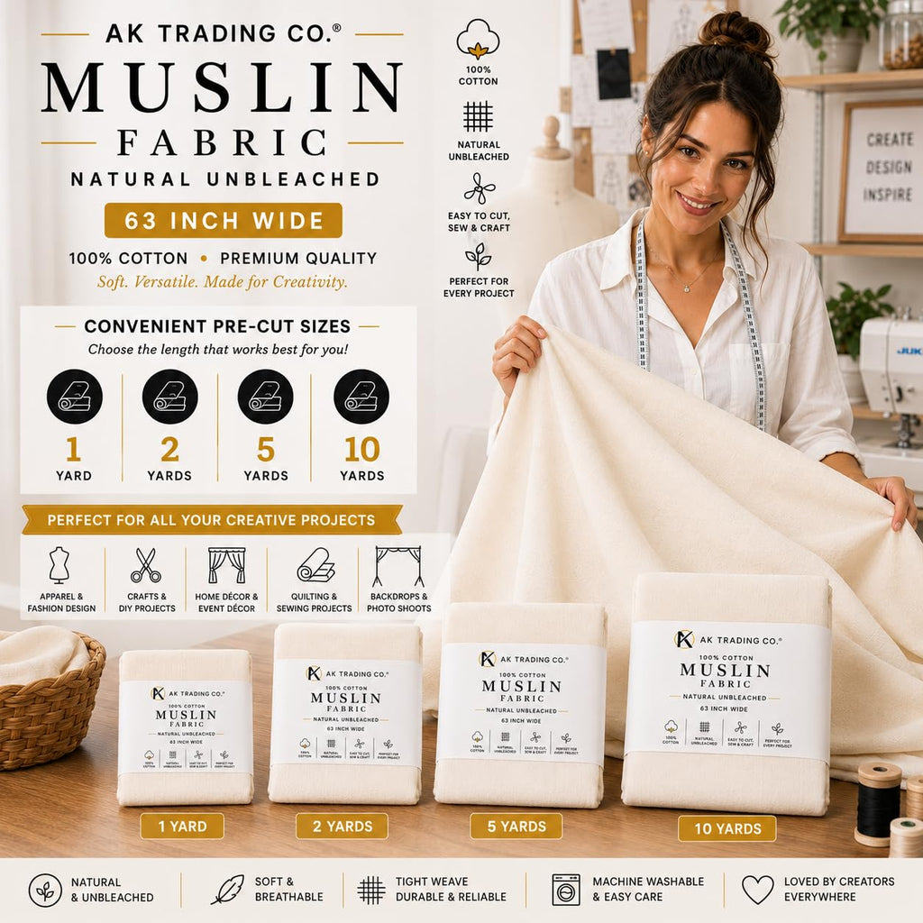 Muslin Fabric/Textile Unbleached - Draping Fabric - Natural 10 Yards Medium Weight - 100% Cotton (63in. Wide)
