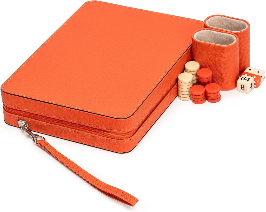 Travel Size Backgammon Mini Game Set, Alanya - Magnetic Checkers and 9-inch Board in Sleek Leatherette Case - Classic