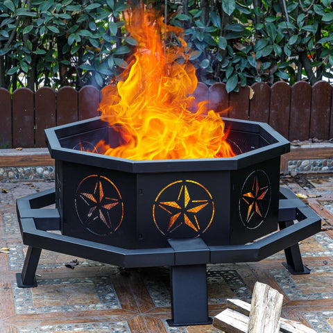 35 Inch Octagonal Fire Pit,Outdoor Fire Pit,Wood Burning Firepit for Bonfire,Firepits for Outside,Camping, Backyard