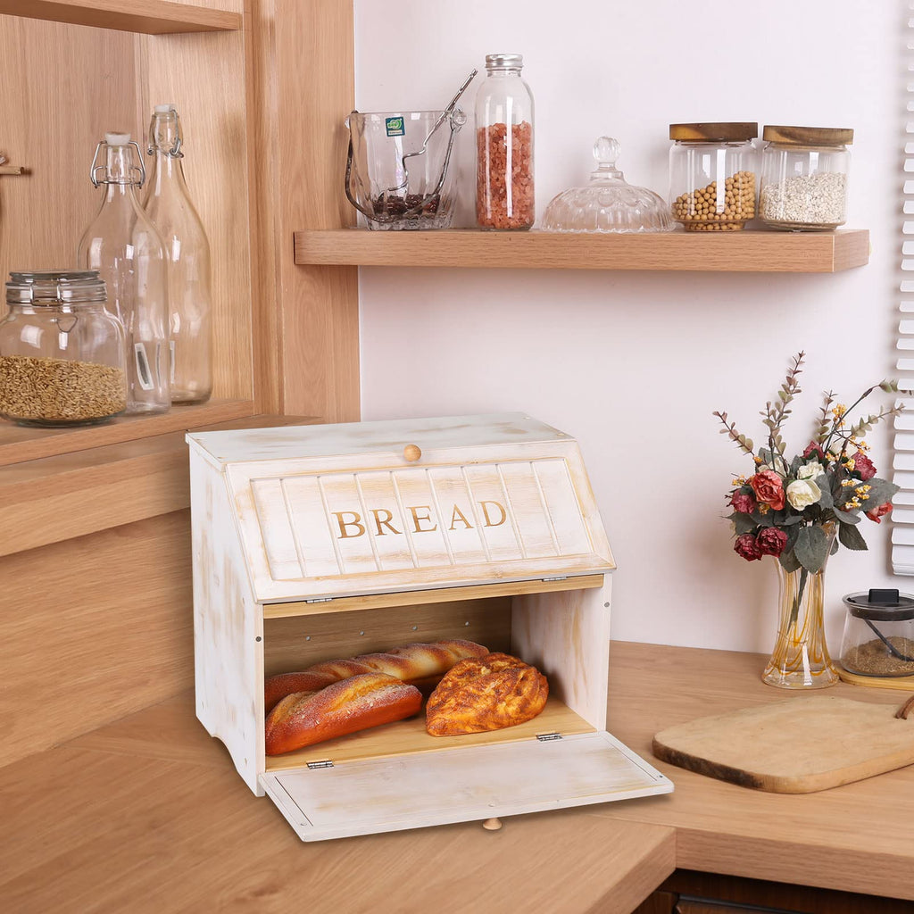 Bread Box - Vintage Double Layer Farmhouse Counter,White