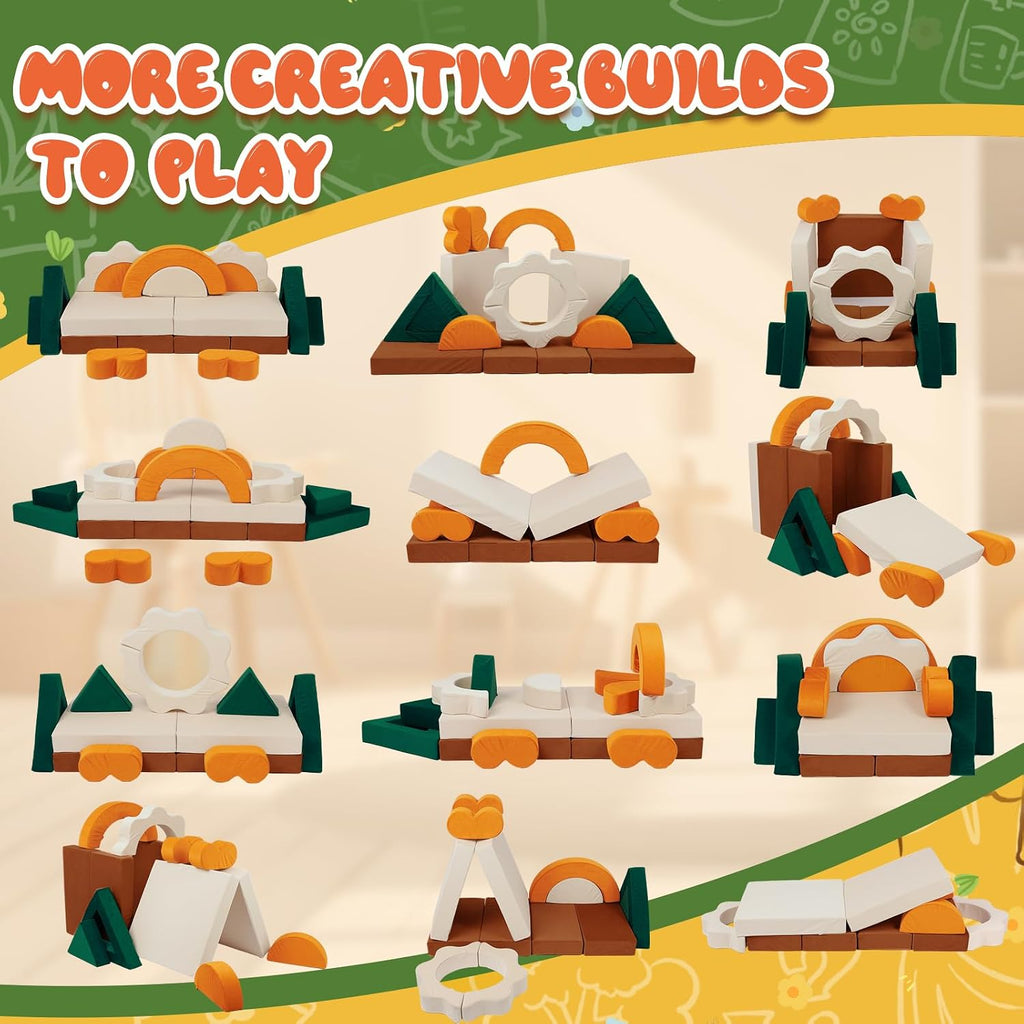 18PCS Modular Kids Play Couch - Junlge Theme Toddler Couch Building Fort, Convertible Sofa Multifunctional Kids Sofa