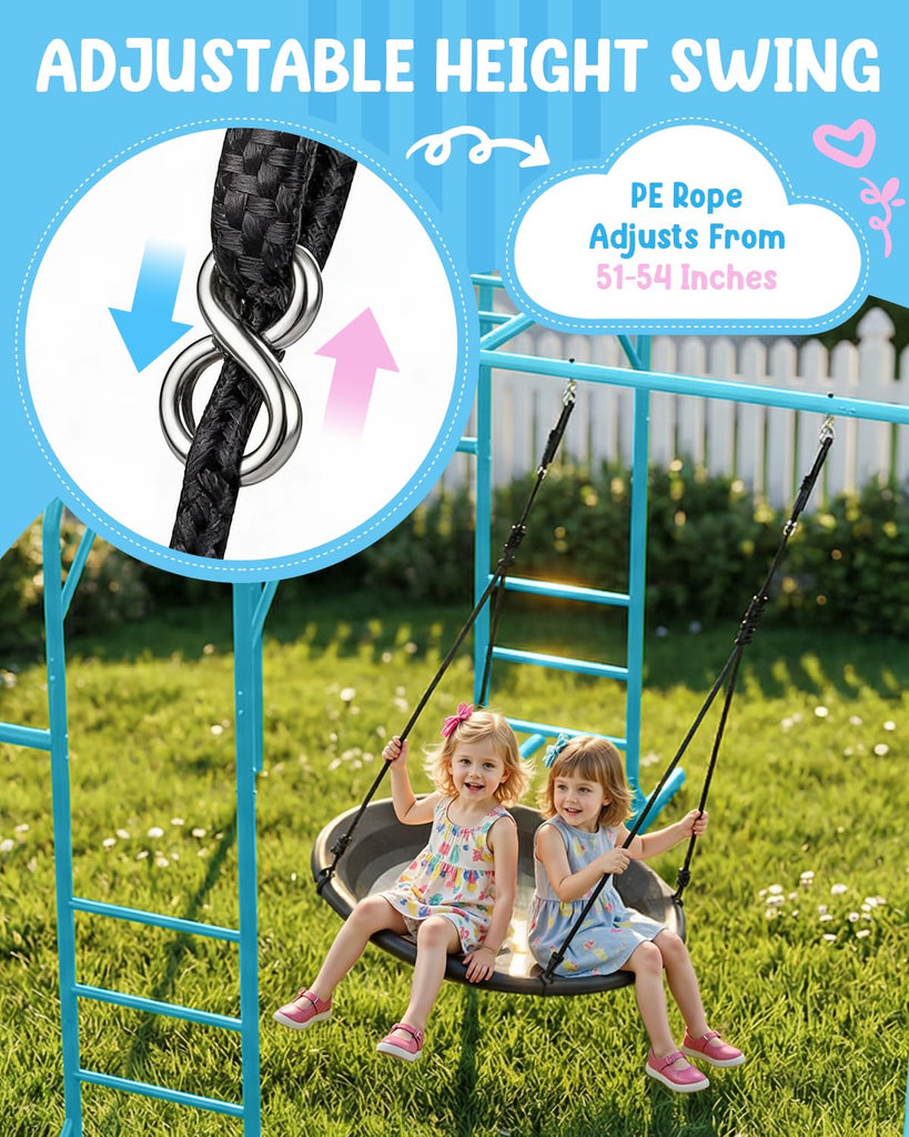 Monkey Bars Set for Backyard with Climbing Frame & Saucer Tree Swing, Playground Metal Swing Set with Monkey Bars