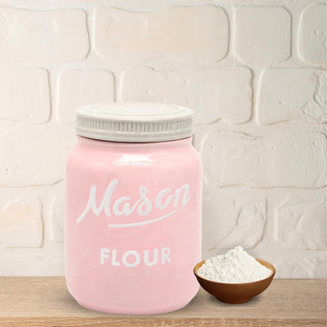 Mason Jar Ceramic Flour Canister with Lid, Farmhouse Kitchen Storage, Pink