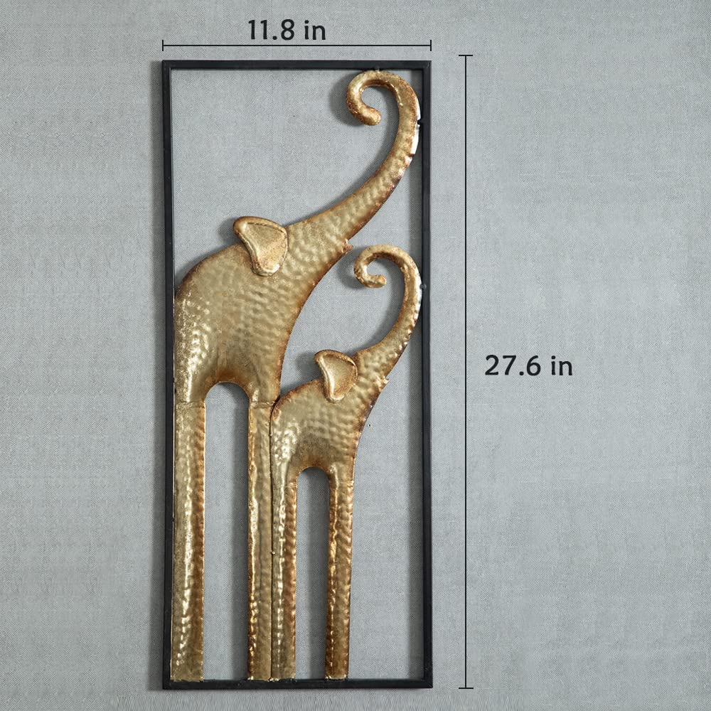 Gold Metal Elephant Wall Decor Set of 2, African Art 3D Sculptures