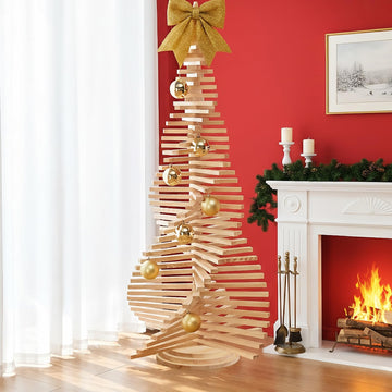 4.88 FT Wood Christmas Tree Display, 58.66" Christmas Tree Display Stand