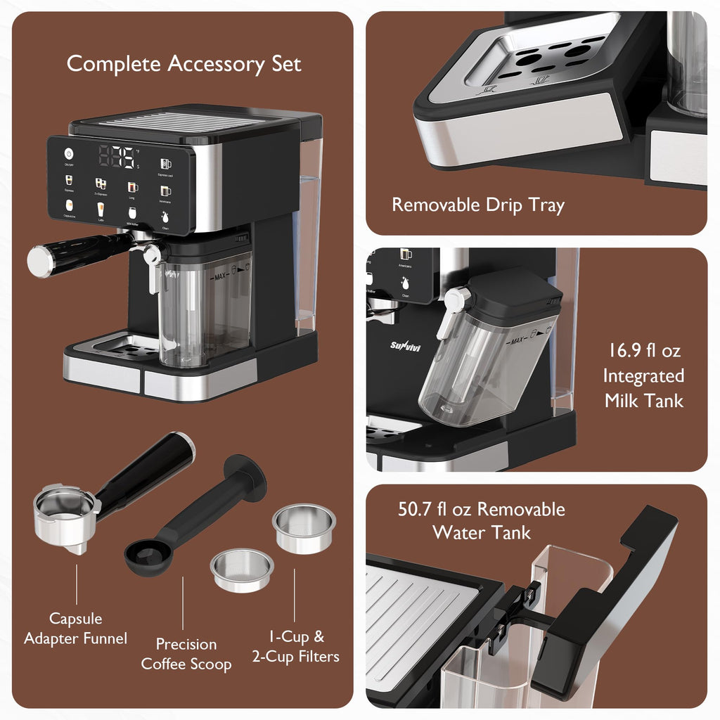 Espresso Machine with Cold Brew, All-in-one Iced Coffee Maker with Automatic Milk Frother, LED Touchscreen, 51OZ