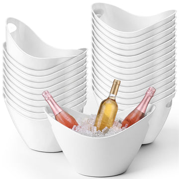 24 Pcs 4 L Ice Bucket for Parties, Plastic Oval Tub, White