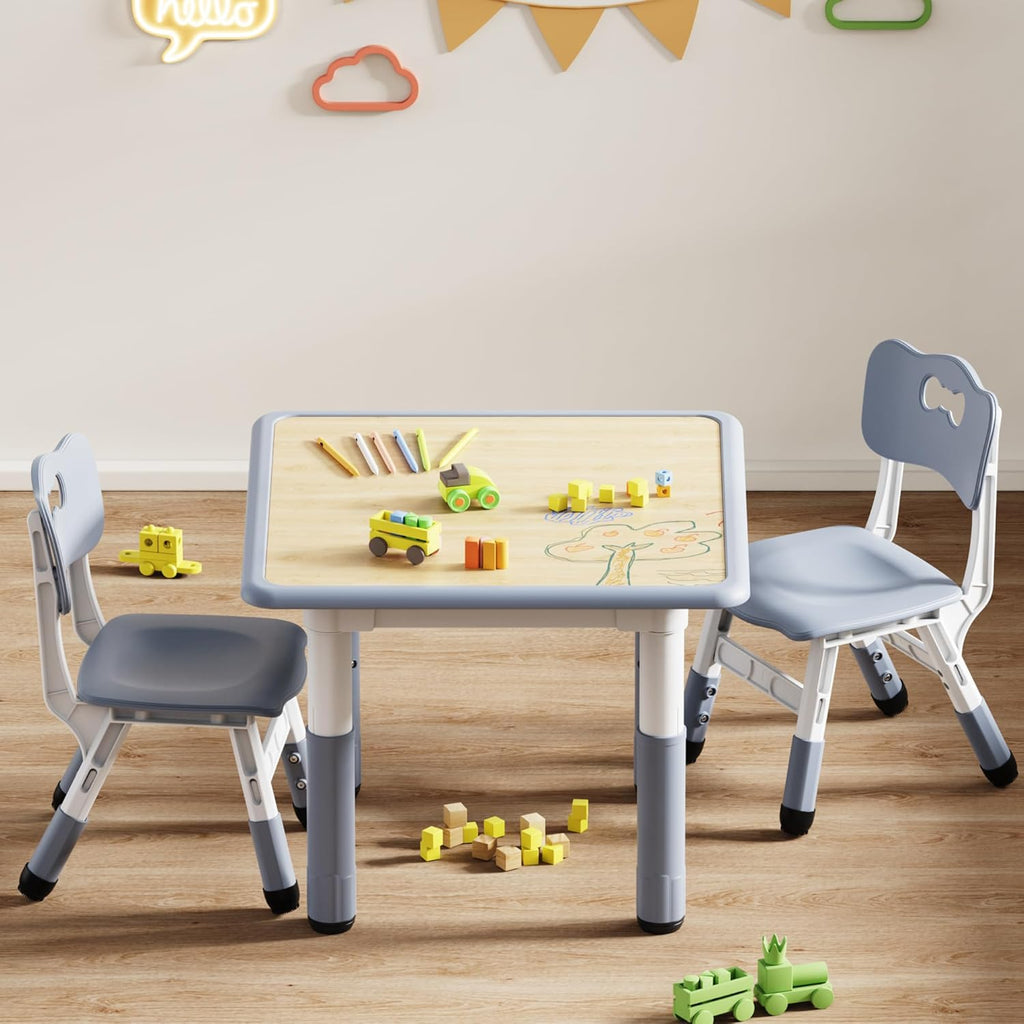 Height Adjustable Toddler Table and 2 Chairs Set, Grey