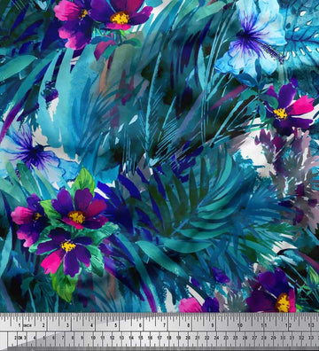 Velvet Fabric Leaves & Floral Texture Print Fabric by The Yard 58 Inch Wide