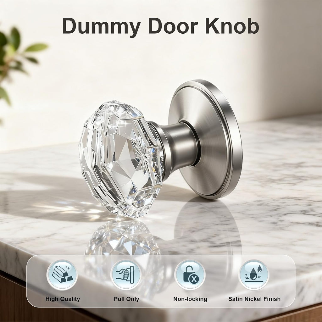 Dummy Glass Door Knob, Vintage Clear Crystal Door Knobs, Single Sided Interior Door Use Faceted Crystal Door Knobs