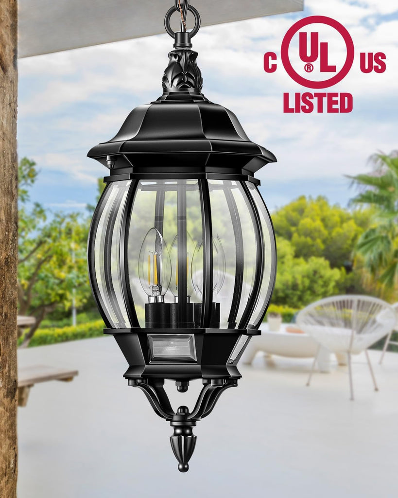 3-Light Large Pendant Light Fixtures, Modern Exterior Hanging Lantern Light