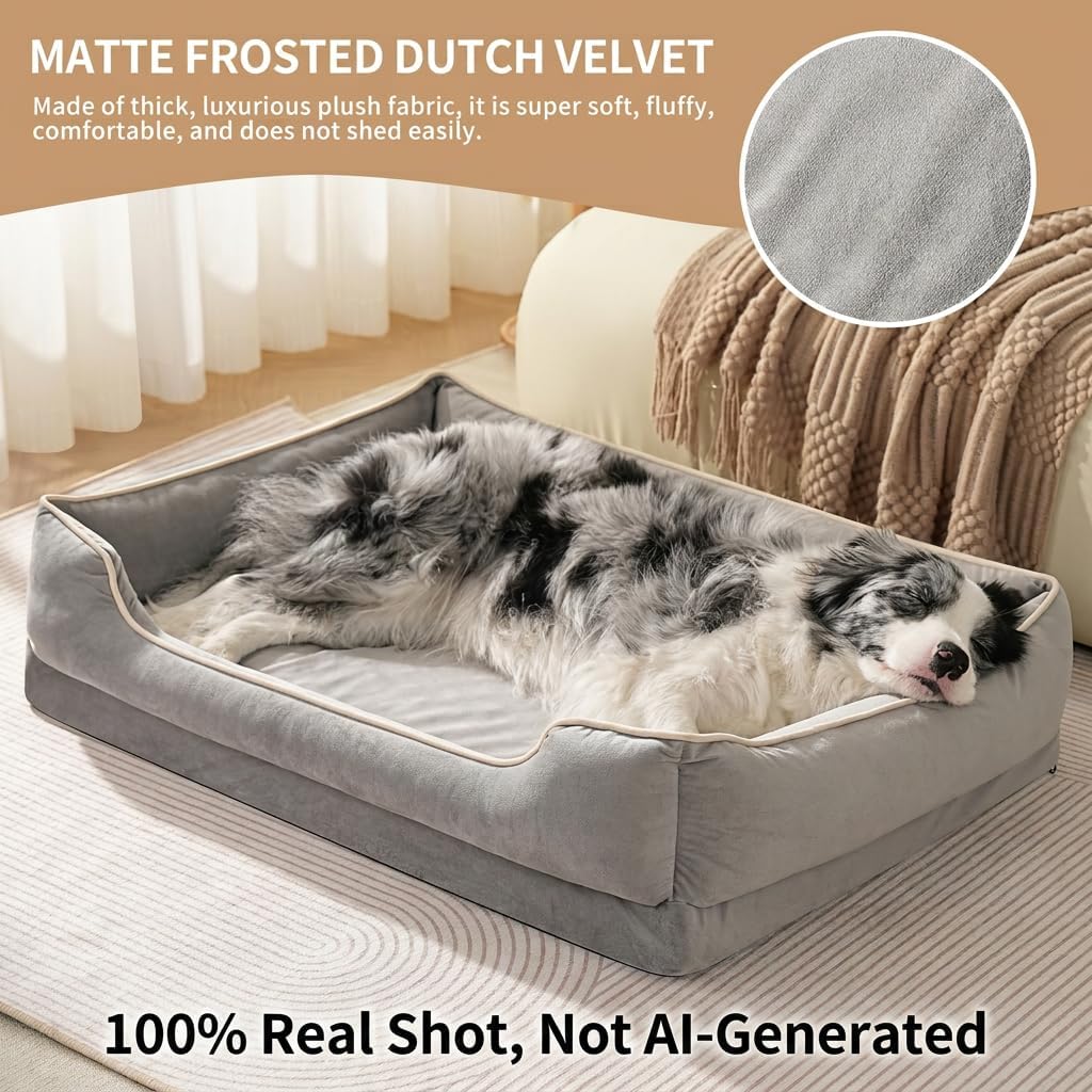 Orthopedic Dog Bed for Medium to Large Dogs & Cats, Memory Foam Dog Bed with Washable Removable Cover, Top-Grade