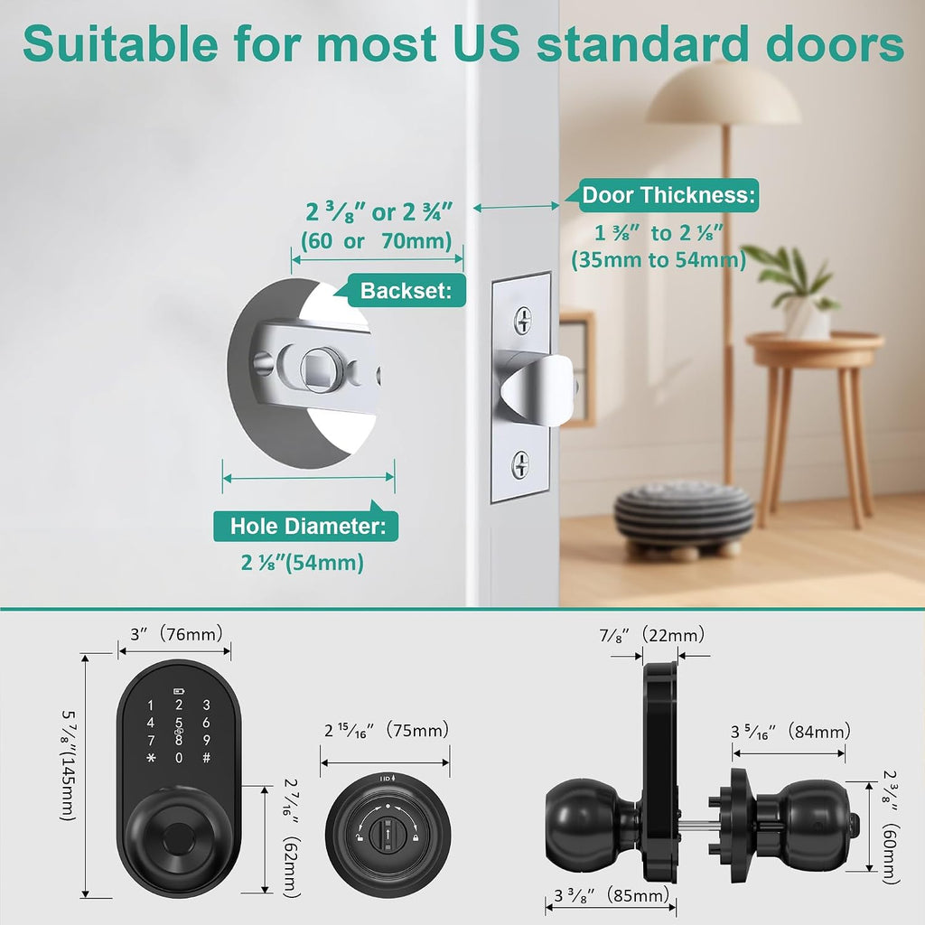 Smart Door Lock Knob Fingerprint Keypad Keyless Entry Lock for Front Door