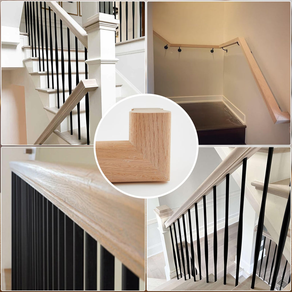 6010 Red Oak Handrail Kit 5 ft with Wall Returns and Wall Mount Brackets Indoor Wood Stairs Handrails Included Screws
