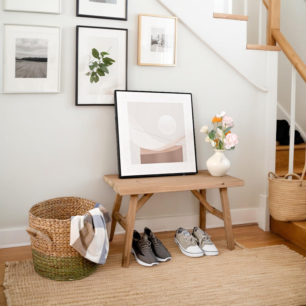 30" Solid Wood Entry Bench - Rustic Farmhouse Style Hallway Seating Entryway - Handcrafted Natural Finish