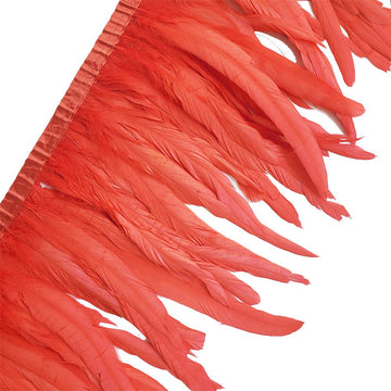 8-10" Rooster Hackle Feather Fringe Trim, Sewing Craft Feather for DIY Decorations-Red - 2 Yards