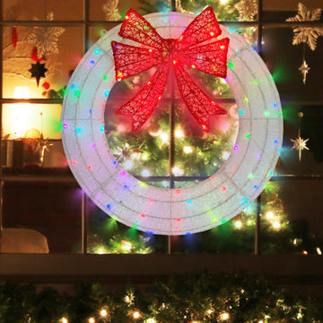 Lighted Wreath Christmas Outdoor Decorations, 24in Small Christmas Outdoor Lights Wreaths 110 Multi-Color Changing