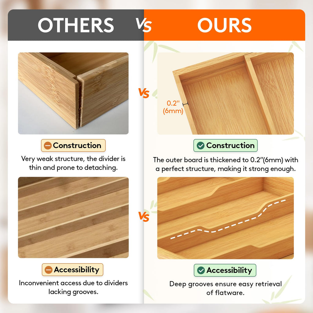 Bamboo Utensil Organizer Drawer, Cooking Utensil Tray