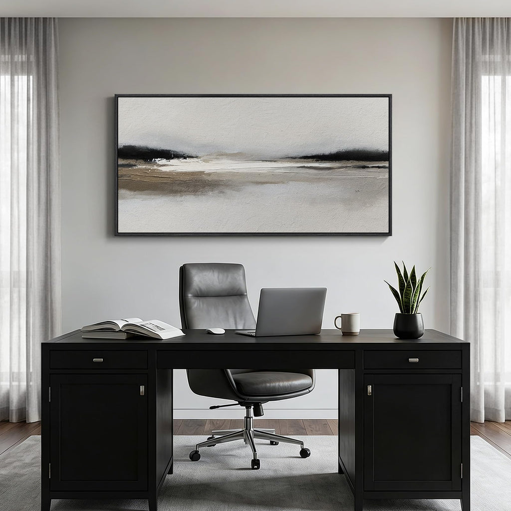 Large Framed Black and White Abstract Wall Art, 30x60 In