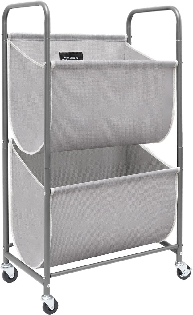 80 Liters Vertical Rolling Laundry Hamper, 2 Section Laundry Sorter with Wheels and 2 Breaks, 2-tier Laundry Baskets