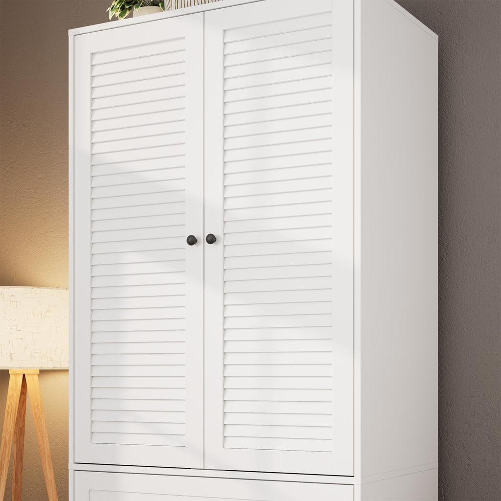 70" Wardrobe Armoire Wooden Closet with 3 Drawers, White