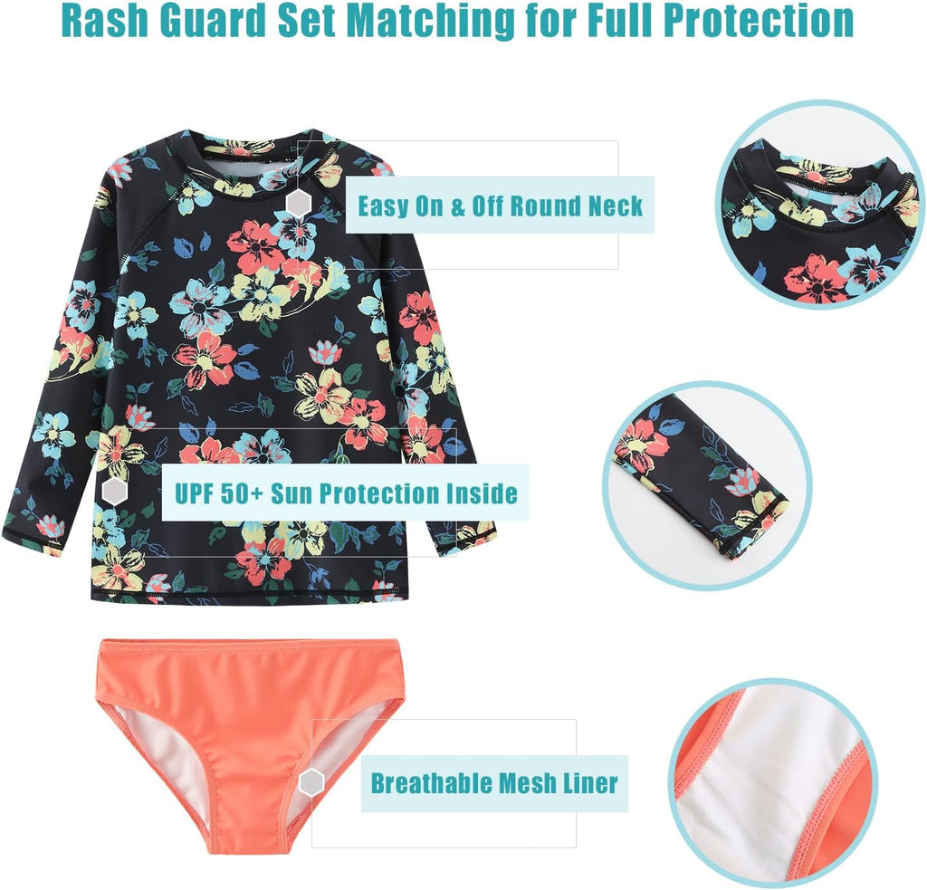 Girls 3 Piece Swimsuits Set Long Sleeve Rash Guard for Girls Tankini Bathing Suits Beach Swimwear