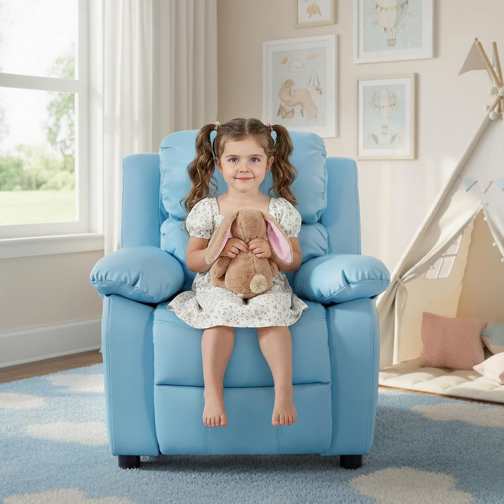 Kids Recliner Chair Storage Arms Reclining Toddler Push Back Sofa Ages 2-8
