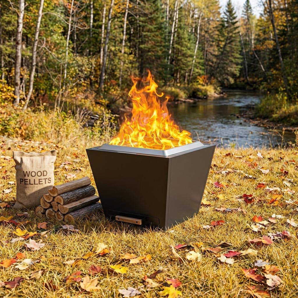 Smokeless Fire Pit, Portable Outdoor Firepits 35 inch, Pellet Fire Pits for Outside Wood Burning Carry Handle for