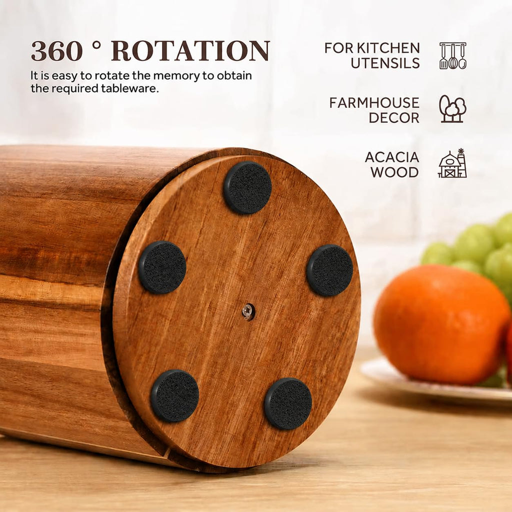 Acacia Wood Utensil Holder 360° Rotating Kitchen Utensil Organizer