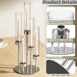 2 Pcs 5-Arm Silver Metal Table Candelabra Centerpiece, 22" Tall Clear Candlesticks Holder with Shade for Valentines
