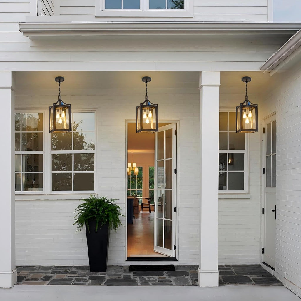 Outdoor Pendant Lights for Porch, 18.5" Large Dusk to Dawn Outdoor Chandelier with Clear Glass