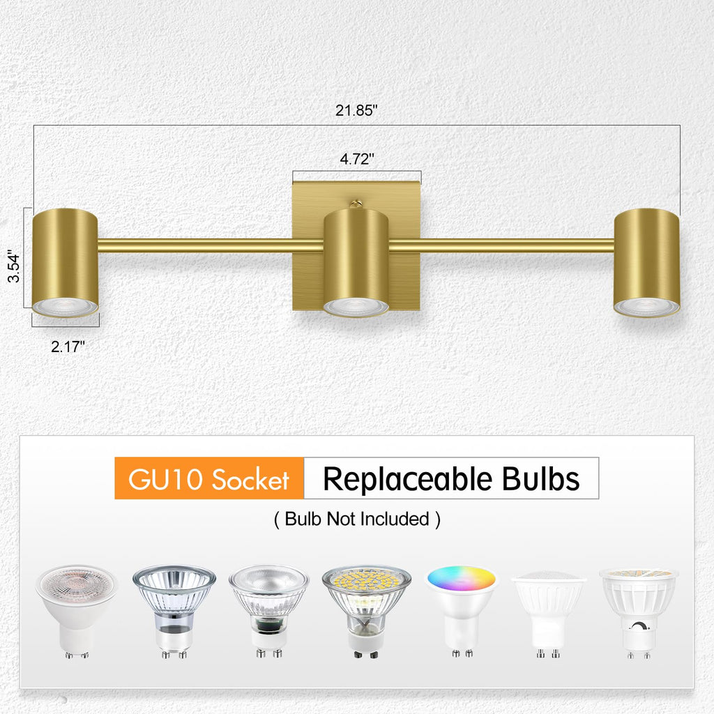 3 Light Track Lighting Fixtures Ceiling, Gold Kitchen Lighting Fixtures Ceiling, LED Track Lighting Kit, Rotatable