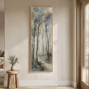 Framed Long Narrow Abstract Forest Landscape Vertical Wall Art, 18x56 Inch
