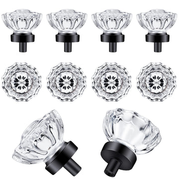 Cabinet Knobs Matte Black 8 Pack Glass Cabinet Knobs Vintage, Crystal Drawer Knobs and Pulls, Dresser Knobs